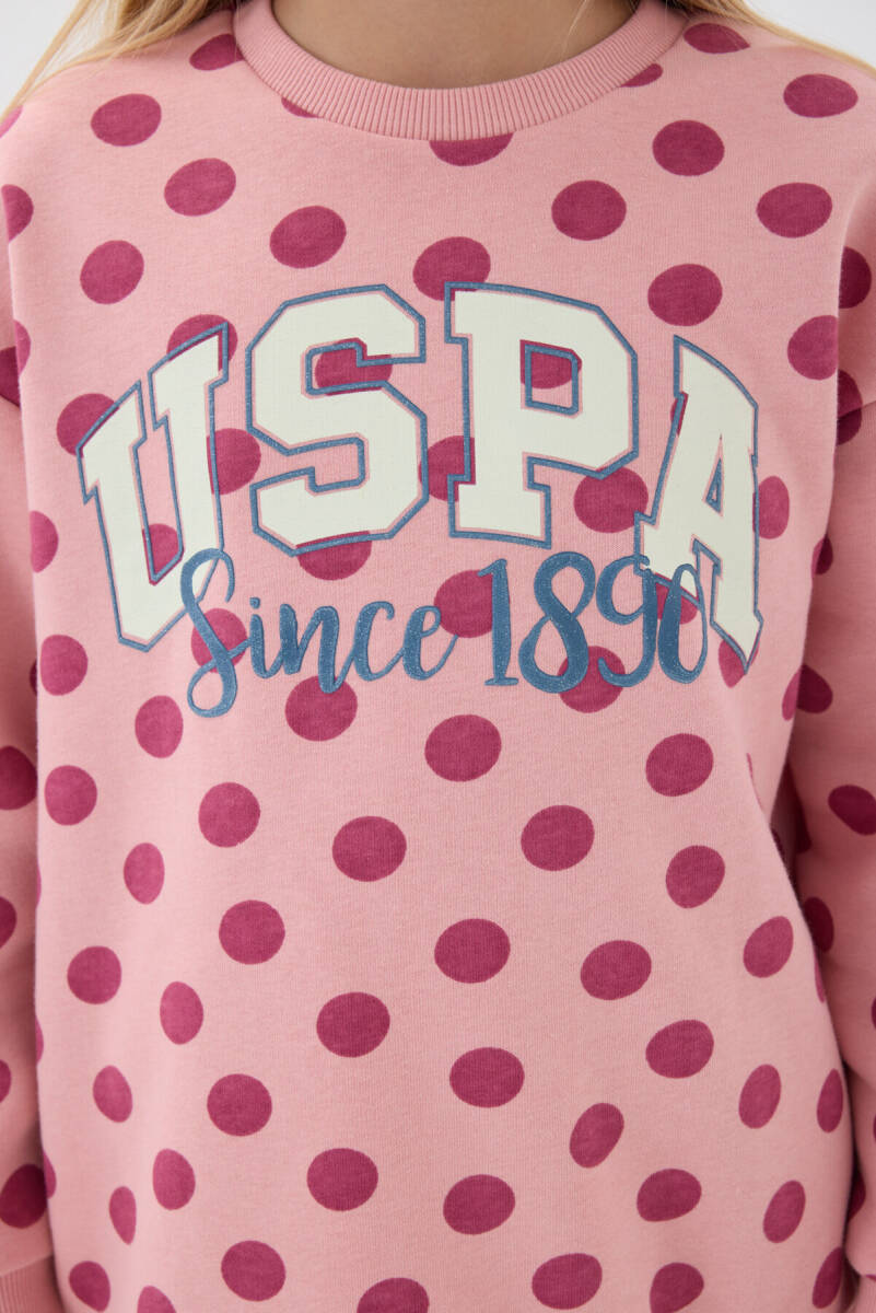 U.S. Polo Assn. Kız Çocuk Pamuklu Bisiklet Yaka Allover Baskılı Kışlık Regular Fit Pembe Eşofman Takımı US1230-C-V1 - 3