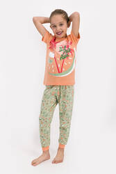 U.S. Polo Assn - U.S. Polo Assn Lisanslı Somon Kız Çocuk Kısa Kol Pijama Takımı