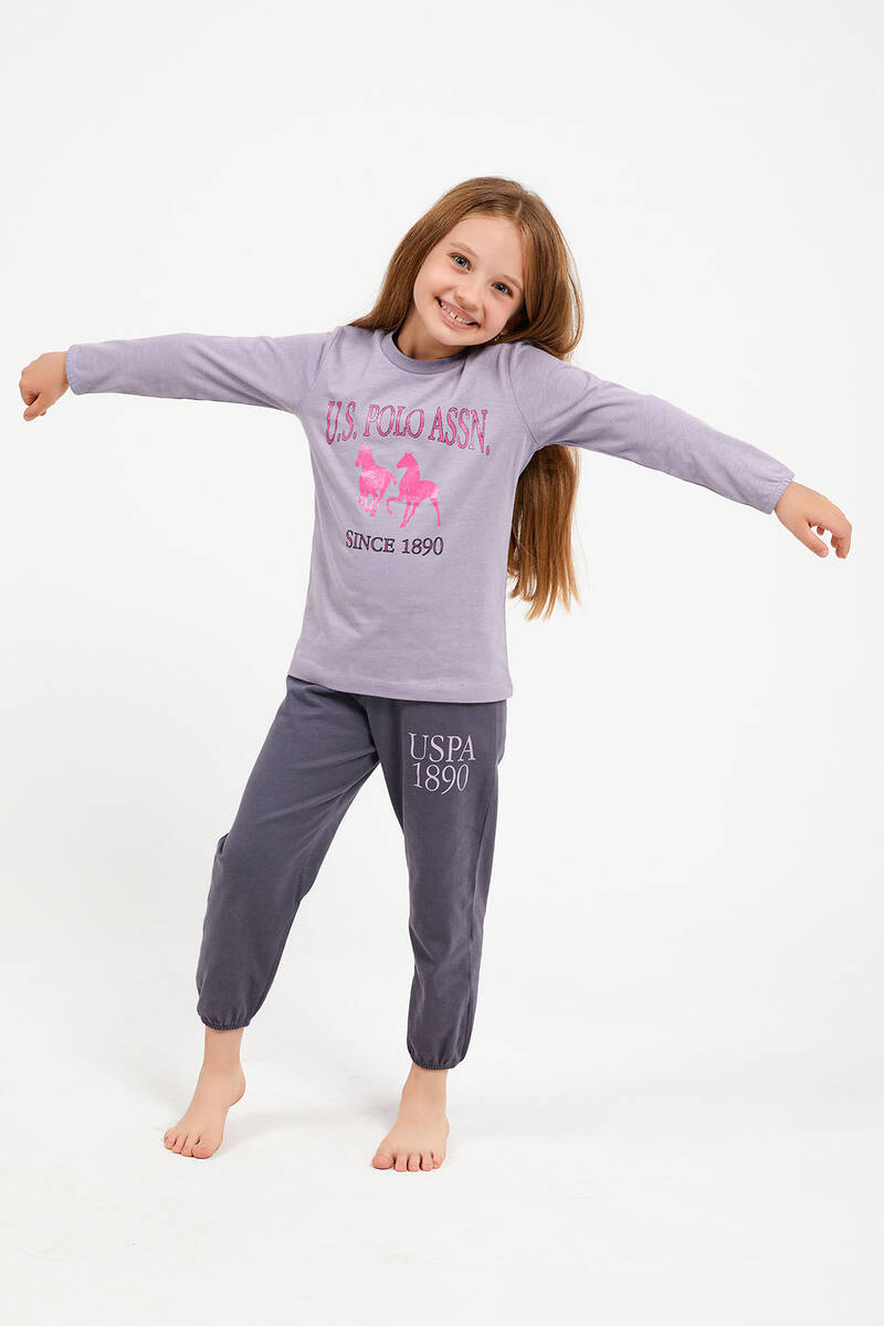 U.S. Polo Assn Lisanslı Yaban Mersini Kız Çocuk Uzun Kol Pijama Takım