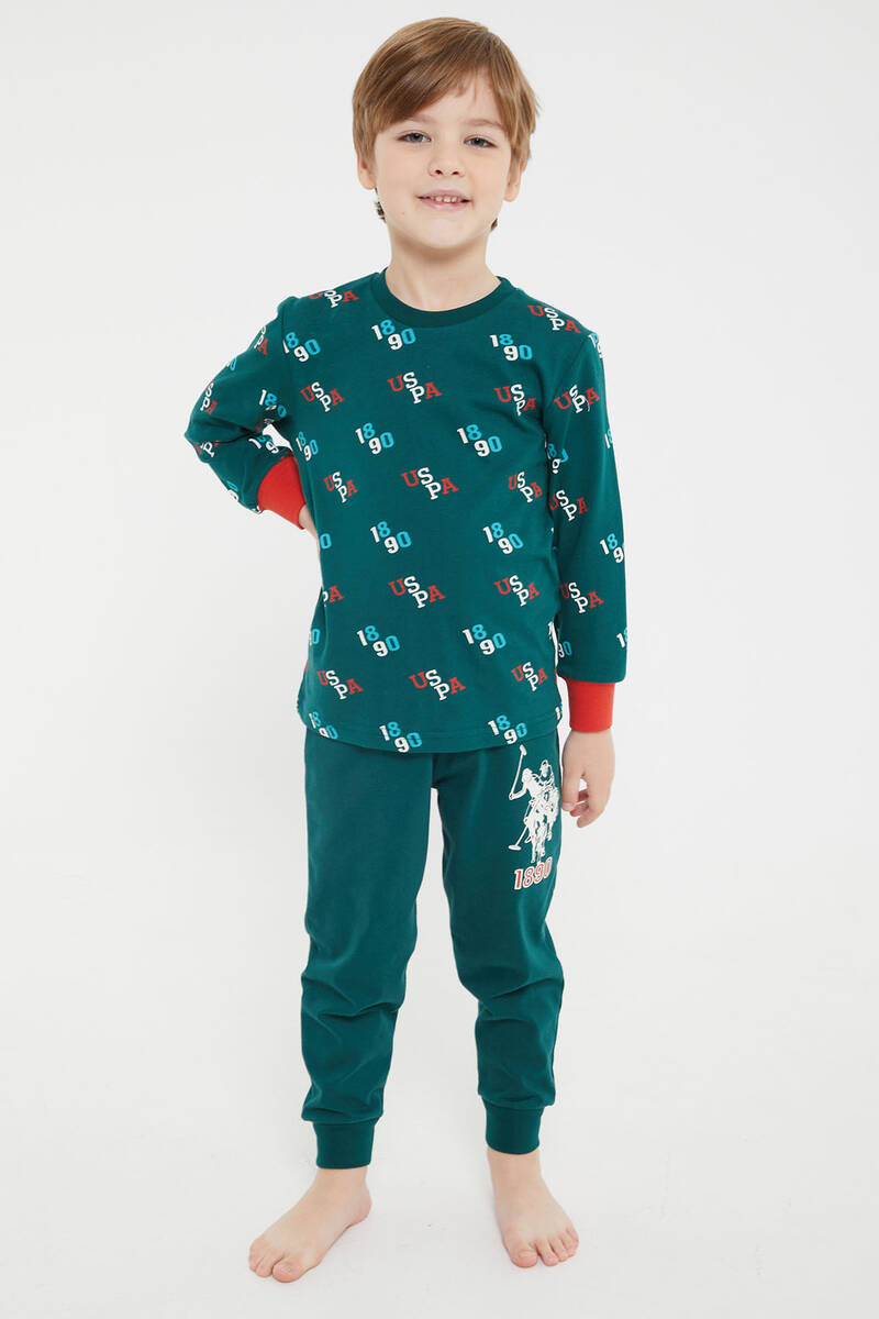 U.S. Polo Assn Lisanslı Yeşil Erkek Çocuk Uzun Kol Pijama Takım