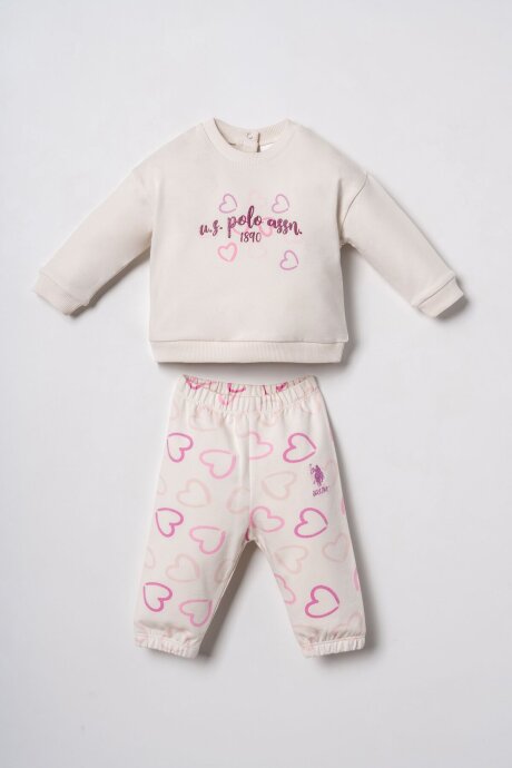 U.S. Polo Assn. Nakışlı Kız Bebek Pamuklu Beyaz Uzun Kol Pijama Takım USB3261-C-V1