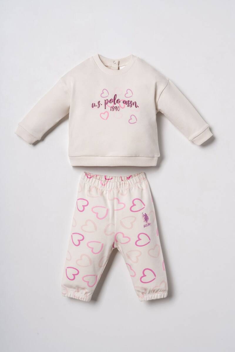 U.S. Polo Assn. Nakışlı Kız Bebek Pamuklu Beyaz Uzun Kol Pijama Takım USB3261-C-V1 - 1
