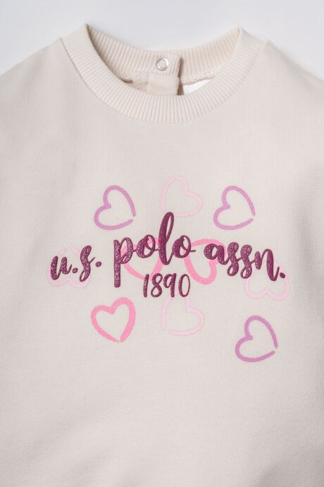 U.S. Polo Assn. Nakışlı Kız Bebek Pamuklu Beyaz Uzun Kol Pijama Takım USB3261-C-V1 (1)