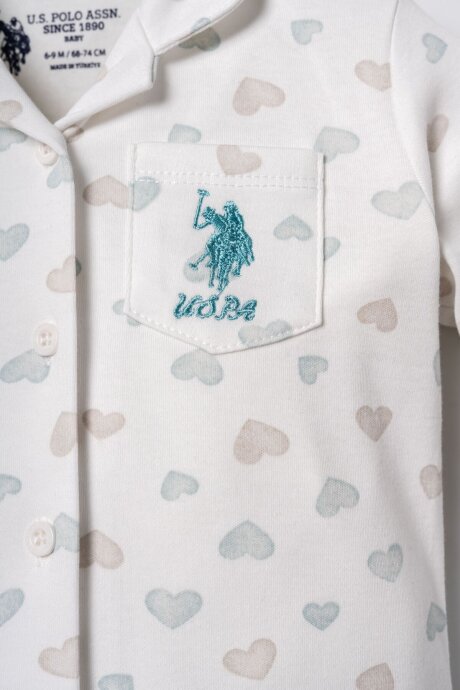 U.S. Polo Assn. Nakışlı Kız Bebek %100 Pamuk Cute Hearts Beyaz Gömlek Pijama Takımı USB3203-C-V1 - 5