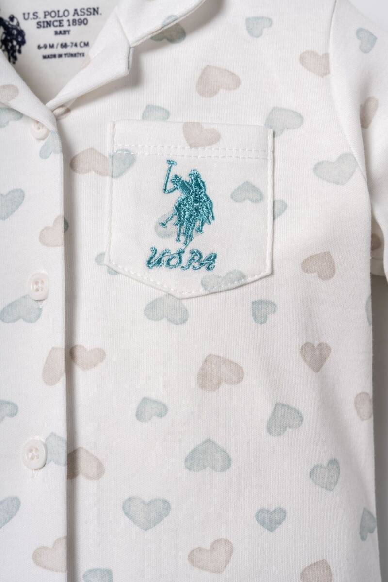 U.S. Polo Assn. Nakışlı Kız Bebek %100 Pamuk Cute Hearts Beyaz Gömlek Pijama Takımı USB3203-C-V1 - 5