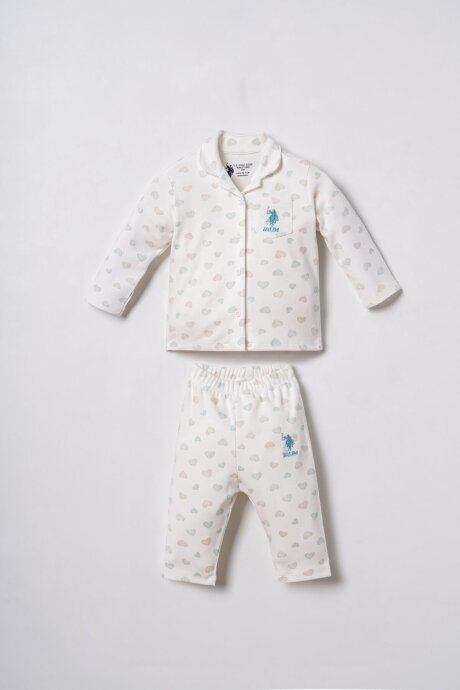 U.S. Polo Assn. Nakışlı Kız Bebek %100 Pamuk Cute Hearts Beyaz Gömlek Pijama Takımı USB3203-C-V1