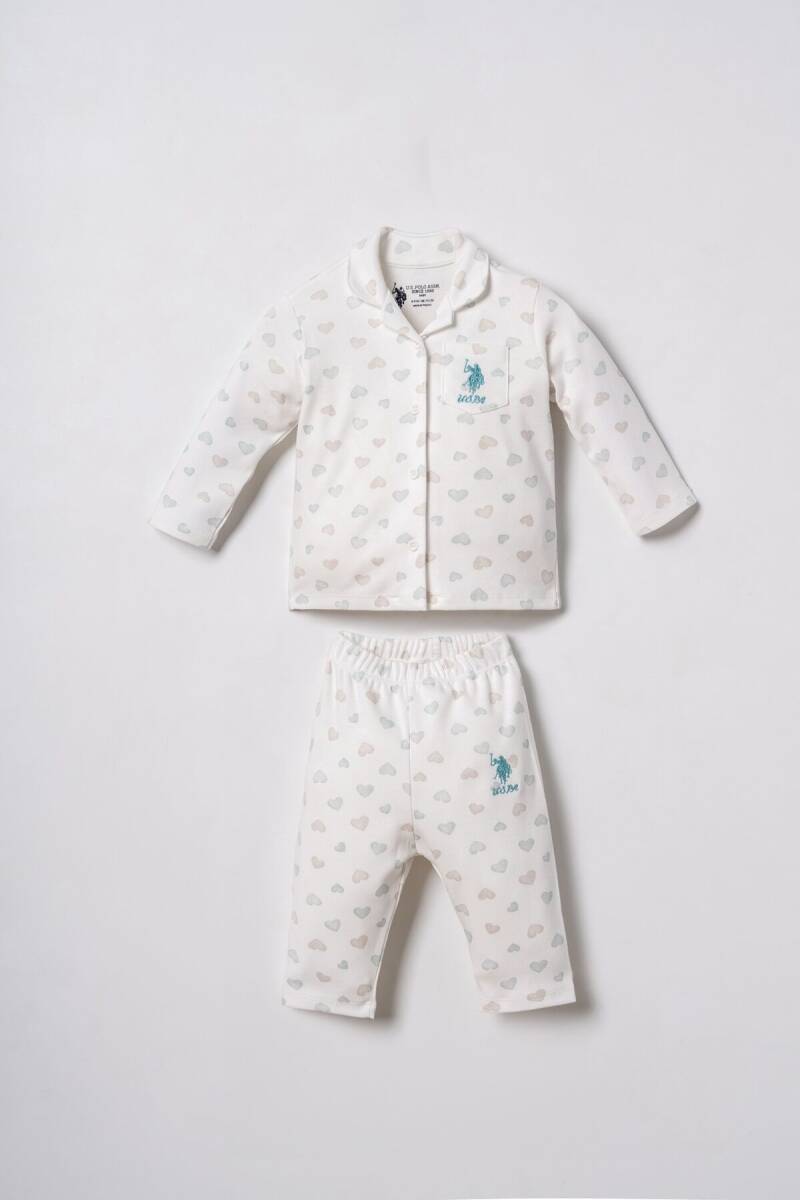 U.S. Polo Assn. Nakışlı Kız Bebek %100 Pamuk Cute Hearts Beyaz Gömlek Pijama Takımı USB3203-C-V1 - 1