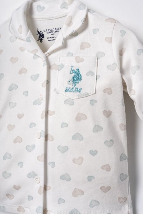 U.S. Polo Assn. Nakışlı Kız Bebek %100 Pamuk Cute Hearts Beyaz Gömlek Pijama Takımı USB3203-C-V1 (1)