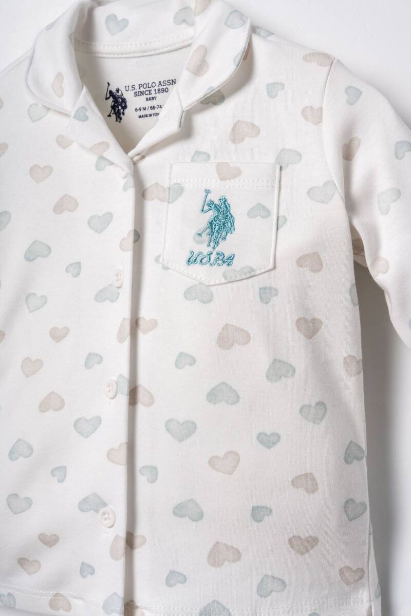 U.S. Polo Assn. Nakışlı Kız Bebek %100 Pamuk Cute Hearts Beyaz Gömlek Pijama Takımı USB3203-C-V1 - 2