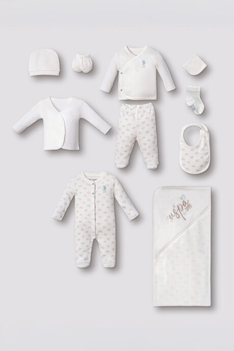 U.S. Polo Assn. Nakışlı Kız Bebek %100 Pamuk Cute Hearts Beyaz Hastane Çıkışı 10’Lu Set USB3200-C-V1