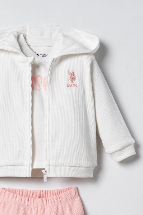 U.S. Polo Assn. Nakışlı Kız Bebek Pamuklu Hırkalı Beyaz Uzun Kol Pijama Takım USB3254-C-V1 - 3