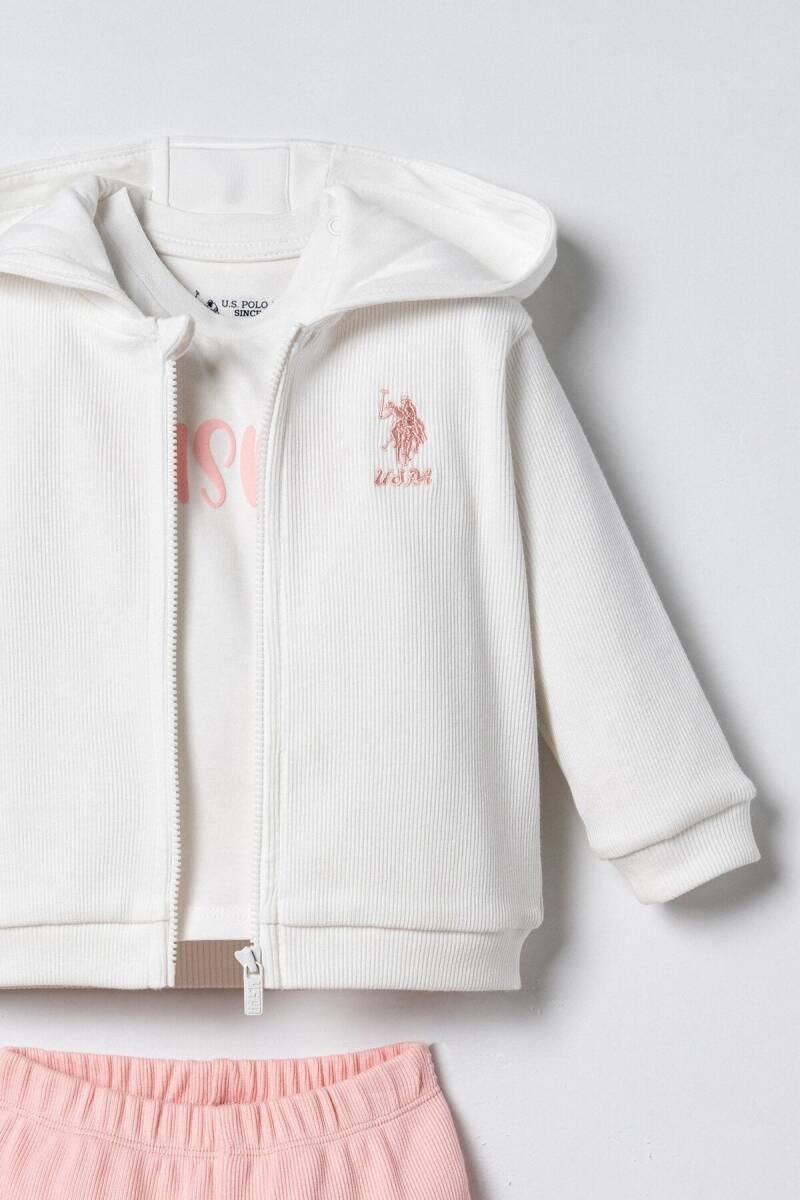U.S. Polo Assn. Nakışlı Kız Bebek Pamuklu Hırkalı Beyaz Uzun Kol Pijama Takım USB3254-C-V1 - 3