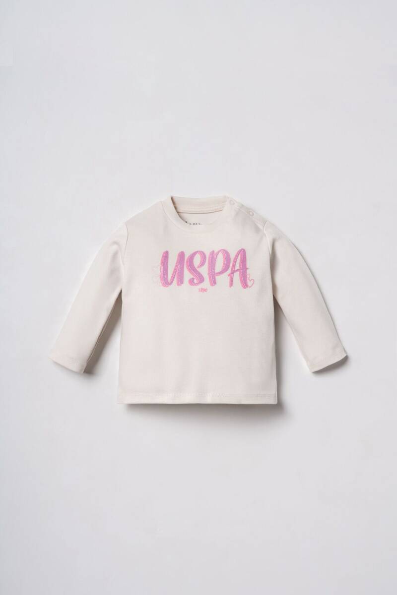 U.S. Polo Assn. Nakışlı Kız Bebek Pamuklu Hırkalı Beyaz Uzun Kol Pijama Takım USB3260-C-V1 - 3