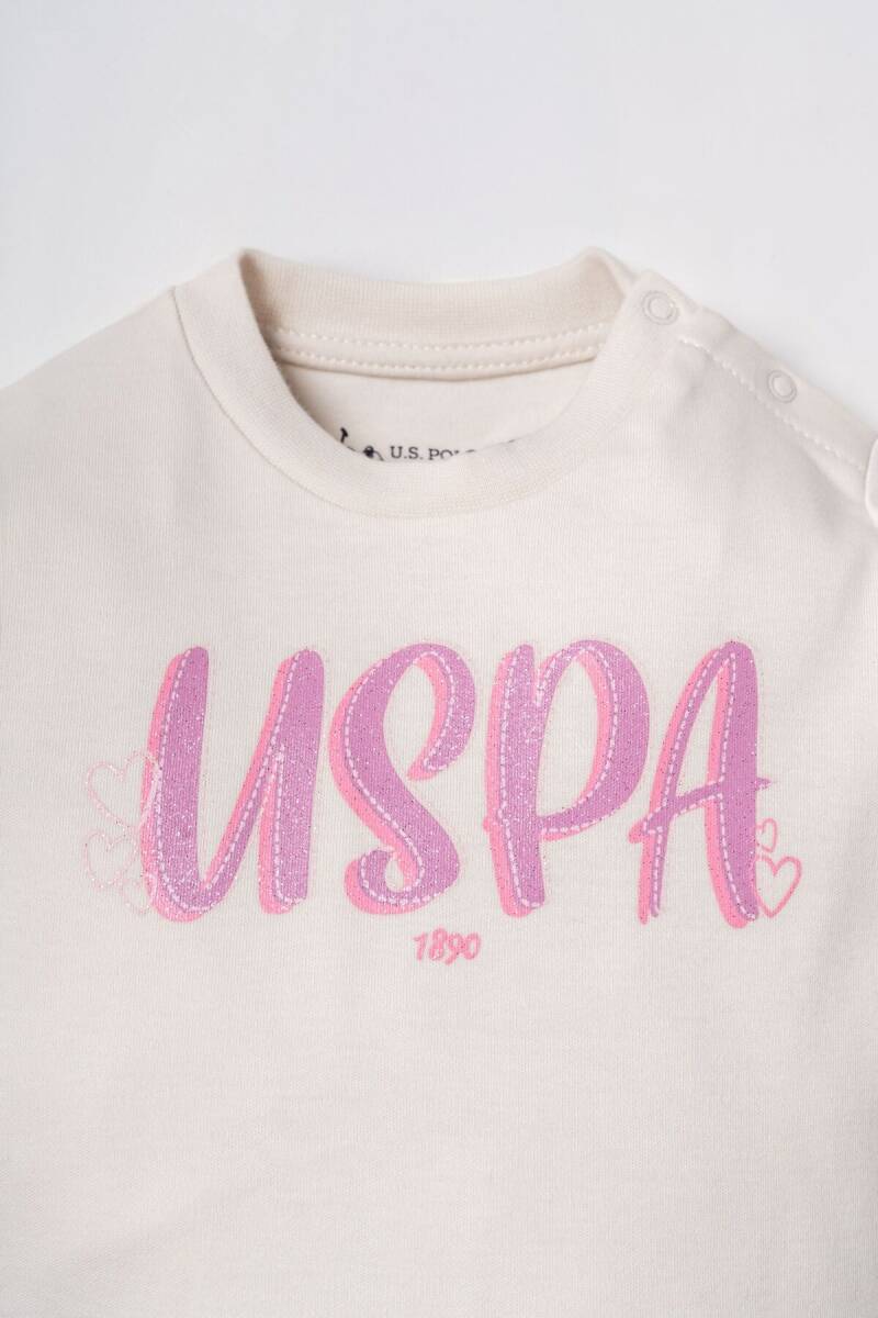 U.S. Polo Assn. Nakışlı Kız Bebek Pamuklu Hırkalı Beyaz Uzun Kol Pijama Takım USB3260-C-V1 - 7
