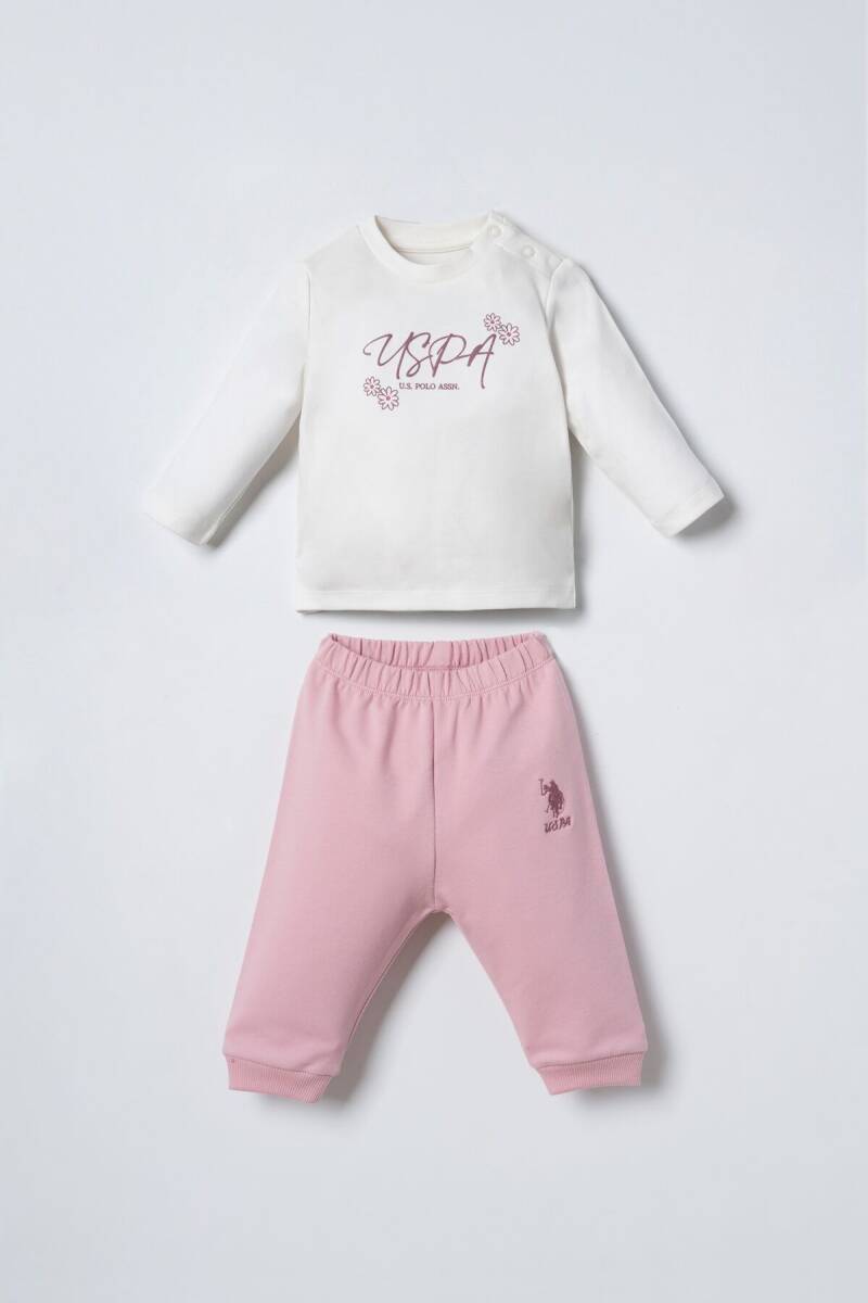 U.S. Polo Assn. Nakışlı Kız Bebek Pamuklu Hırkalı Pembe Uzun Kol Pijama Takım USB3248-C-V1 - 2
