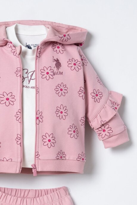 U.S. Polo Assn. Nakışlı Kız Bebek Pamuklu Hırkalı Pembe Uzun Kol Pijama Takım USB3248-C-V1 - 3