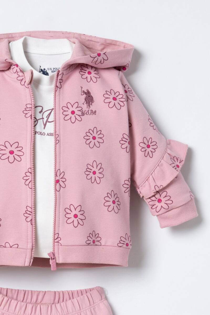 U.S. Polo Assn. Nakışlı Kız Bebek Pamuklu Hırkalı Pembe Uzun Kol Pijama Takım USB3248-C-V1 - 3