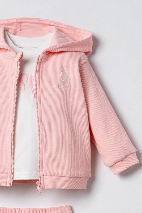 U.S. Polo Assn. Nakışlı Kız Bebek Pamuklu Hırkalı Pembe Uzun Kol Pijama Takım USB3254-C-V2 - 3