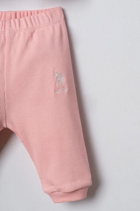U.S. Polo Assn. Nakışlı Kız Bebek Pamuklu Hırkalı Pembe Uzun Kol Pijama Takım USB3254-C-V2 - 5