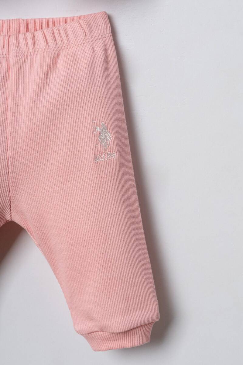 U.S. Polo Assn. Nakışlı Kız Bebek Pamuklu Hırkalı Pembe Uzun Kol Pijama Takım USB3254-C-V2 - 5