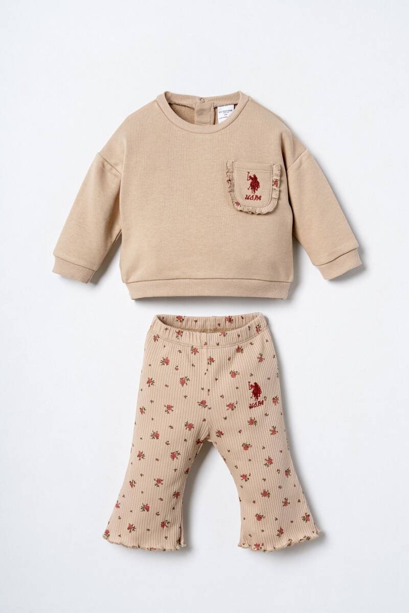 U.S. Polo Assn. Nakışlı Kız Bebek Kahverengi Uzun Kol Pijama Takım USB3251-C-V1 - 1