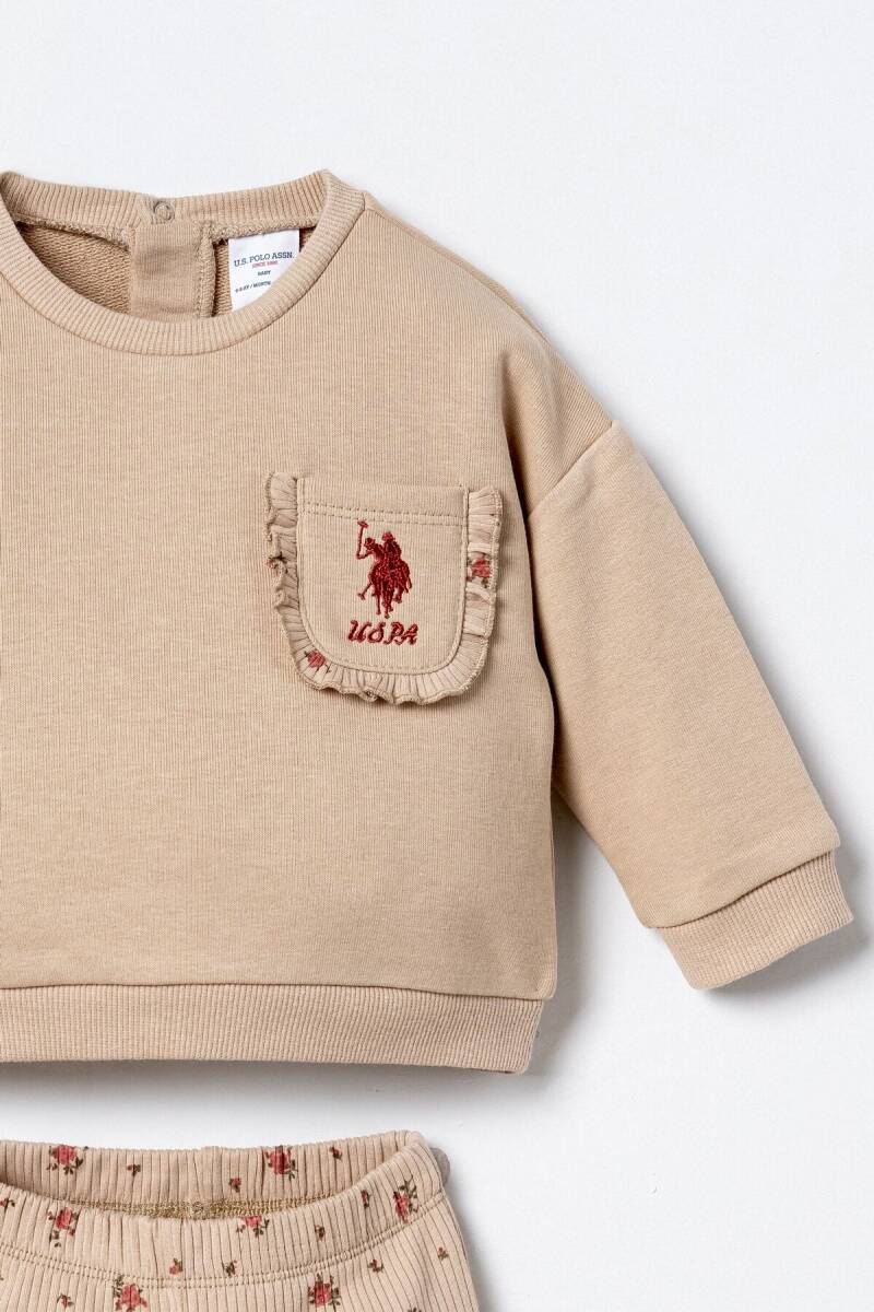 U.S. Polo Assn. Nakışlı Kız Bebek Kahverengi Uzun Kol Pijama Takım USB3251-C-V1 - 2