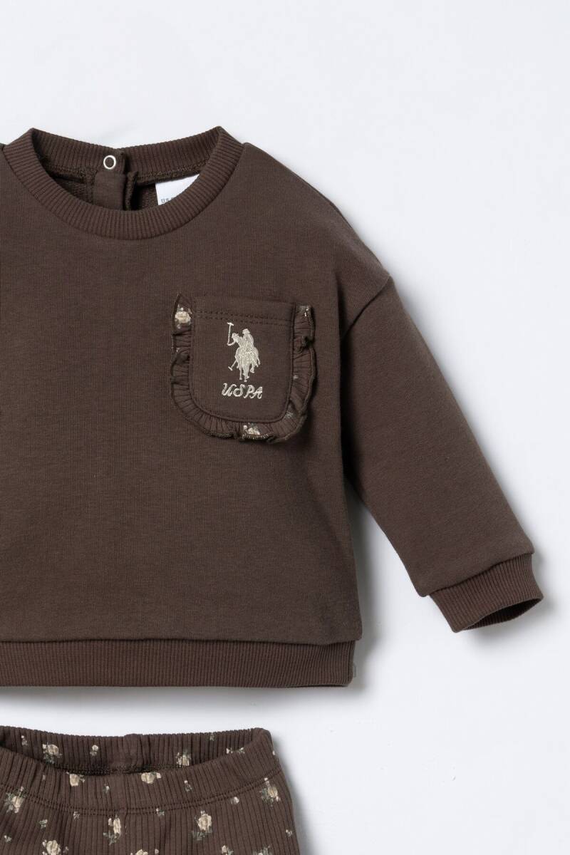 U.S. Polo Assn. Nakışlı Kız Bebek Kahverengi Uzun Kol Pijama Takım USB3251-C-V2 - 2