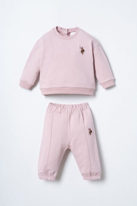 U.S. Polo Assn. Nakışlı Kız Bebek Pamuklu Pembe Uzun Kol Pijama Takım USB3245-C-V3