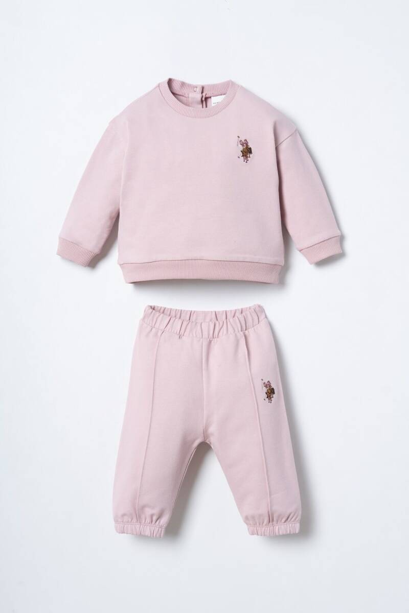 U.S. Polo Assn. Nakışlı Kız Bebek Pamuklu Pembe Uzun Kol Pijama Takım USB3245-C-V3 - 1