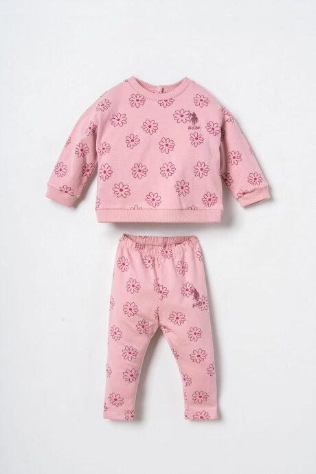 U.S. Polo Assn. Nakışlı Kız Bebek Pamuklu Pembe Uzun Kol Pijama Takım USB3247-C-V1