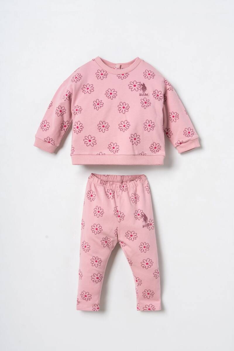U.S. Polo Assn. Nakışlı Kız Bebek Pamuklu Pembe Uzun Kol Pijama Takım USB3247-C-V1 - 1