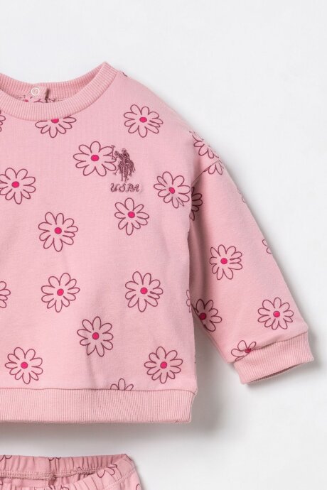 U.S. Polo Assn. Nakışlı Kız Bebek Pamuklu Pembe Uzun Kol Pijama Takım USB3247-C-V1 (1)