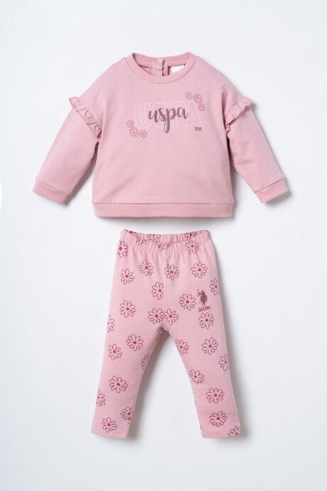 U.S. Polo Assn. Nakışlı Kız Bebek Pamuklu Pembe Uzun Kol Pijama Takım USB3250-C-V1