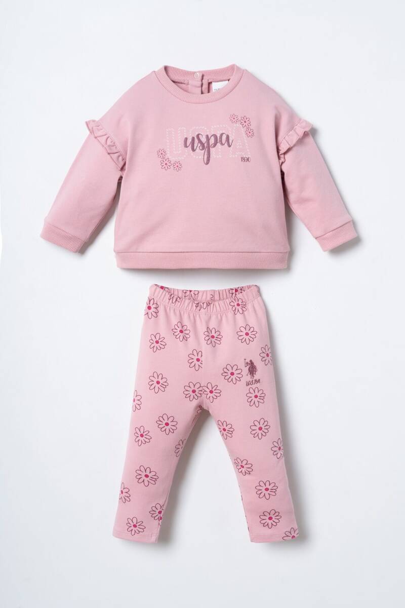 U.S. Polo Assn. Nakışlı Kız Bebek Pamuklu Pembe Uzun Kol Pijama Takım USB3250-C-V1 - 1