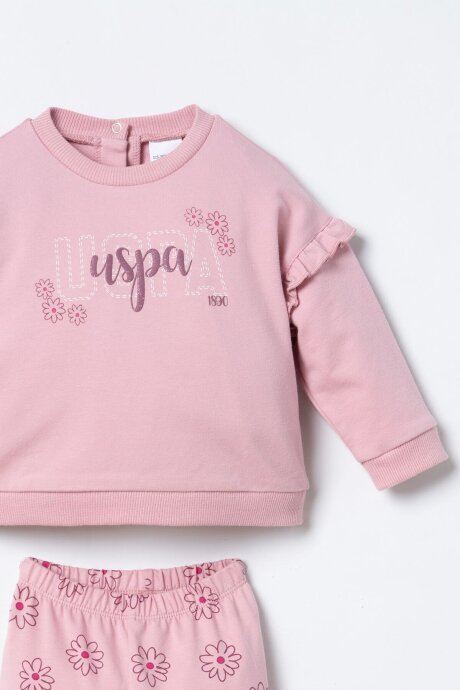 U.S. Polo Assn. Nakışlı Kız Bebek Pamuklu Pembe Uzun Kol Pijama Takım USB3250-C-V1 (1)