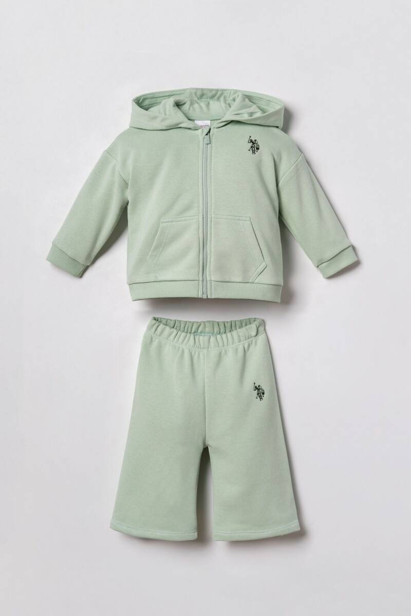 U.S. Polo Assn. Nakışlı Kız Bebek Yeşil Uzun Kol Pijama Takım USB3246-C-V1 - 1