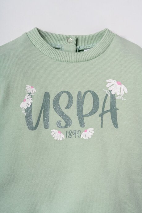 U.S. Polo Assn. Nakışlı Kız Bebek Pamuklu Yeşil Uzun Kol Pijama Takım USB3259-C-V1 - 2