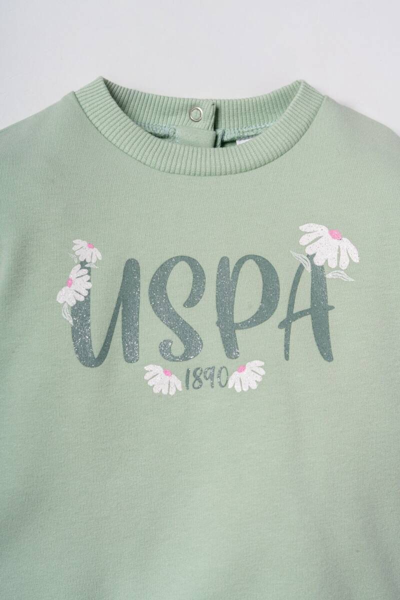 U.S. Polo Assn. Nakışlı Kız Bebek Pamuklu Yeşil Uzun Kol Pijama Takım USB3259-C-V1 - 2
