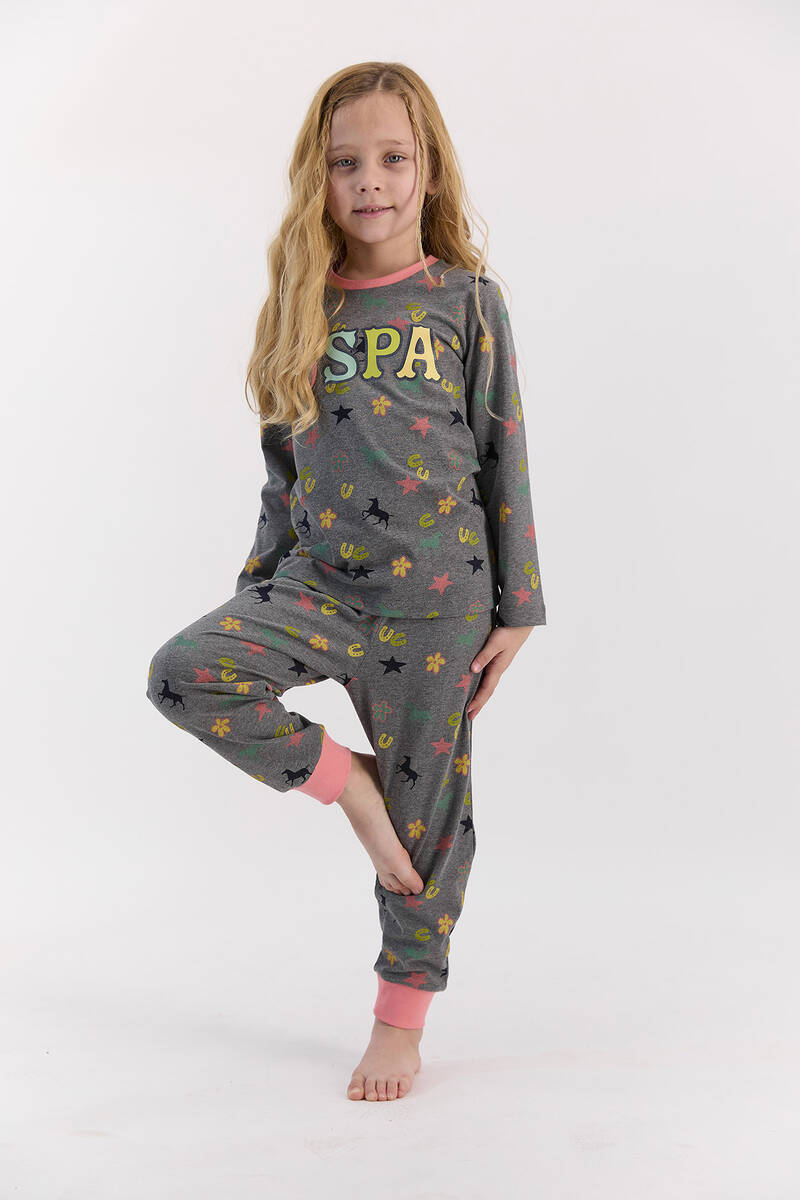 U.S. Polo Assn - U.S. Polo Assn Yıldızlı Açıkmelanj Kız Çocuk Pijama Takımı