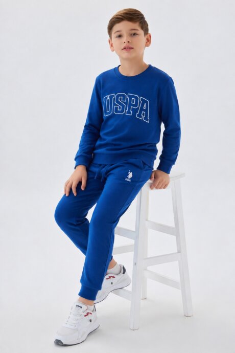 U.S. Polo Assn. Erkek Çocuk Bisiklet Yaka Pigment Baskılı Kışlık Regular Fit Mavi Eşofman Takımı US2135-C-V4 - 4