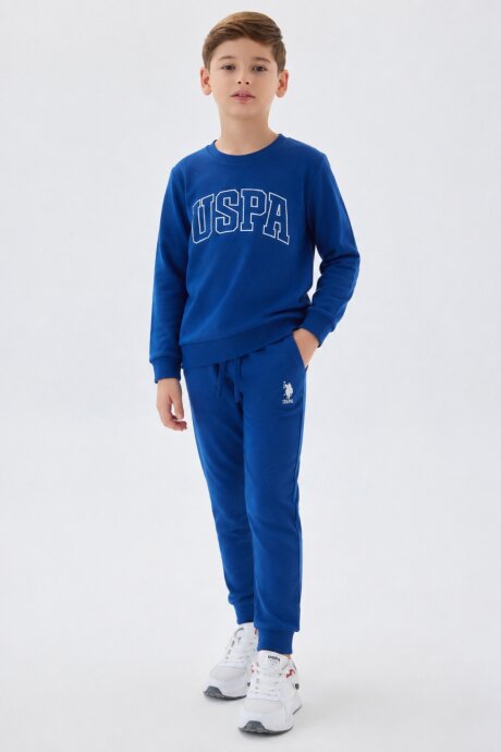 U.S. Polo Assn. Erkek Çocuk Bisiklet Yaka Pigment Baskılı Kışlık Regular Fit Mavi Eşofman Takımı US2135-C-V4 