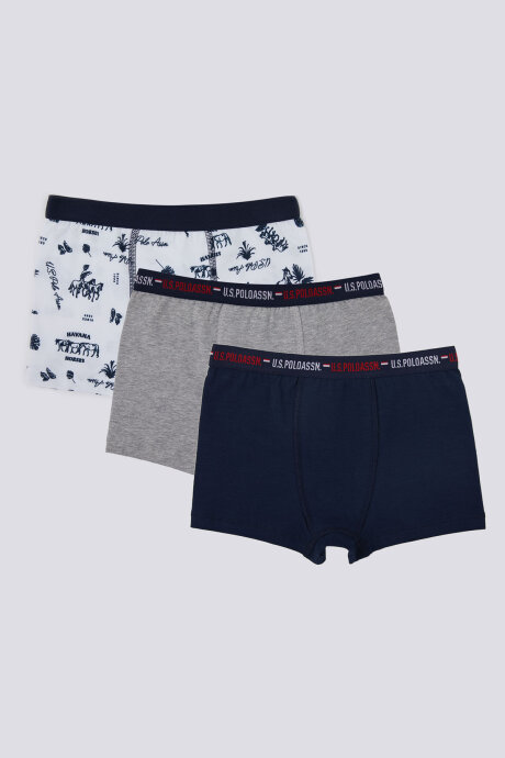 U.S. Polo Assn. Erkek Çocuk Pamuklu Pigment Baskılı Kışlık Regular Fit Gri Boxer US1372-C-V2