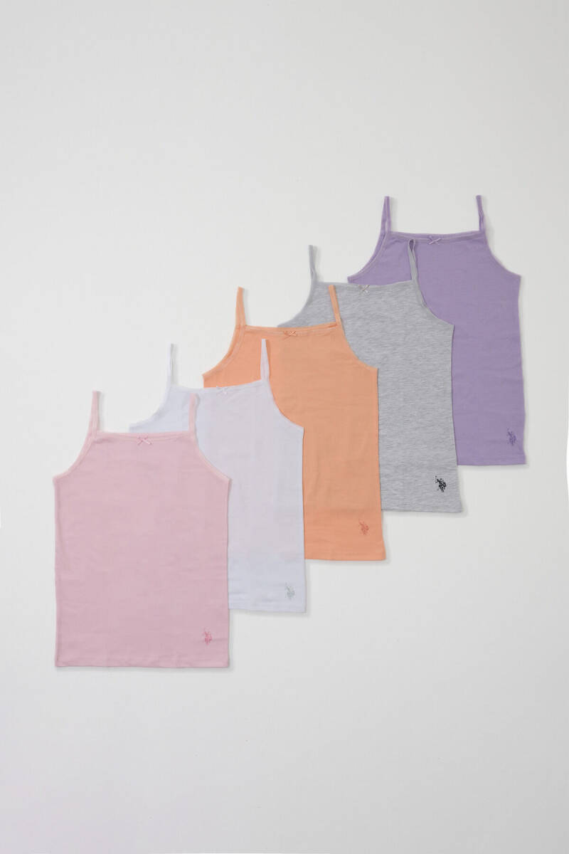 U.S. Polo Assn. Kız Çocuk Pamuklu Düz Yaka Pigment Baskılı Yaz/Kış Regular Fit Çok Renkli Atlet US2131-C-V1 - 1