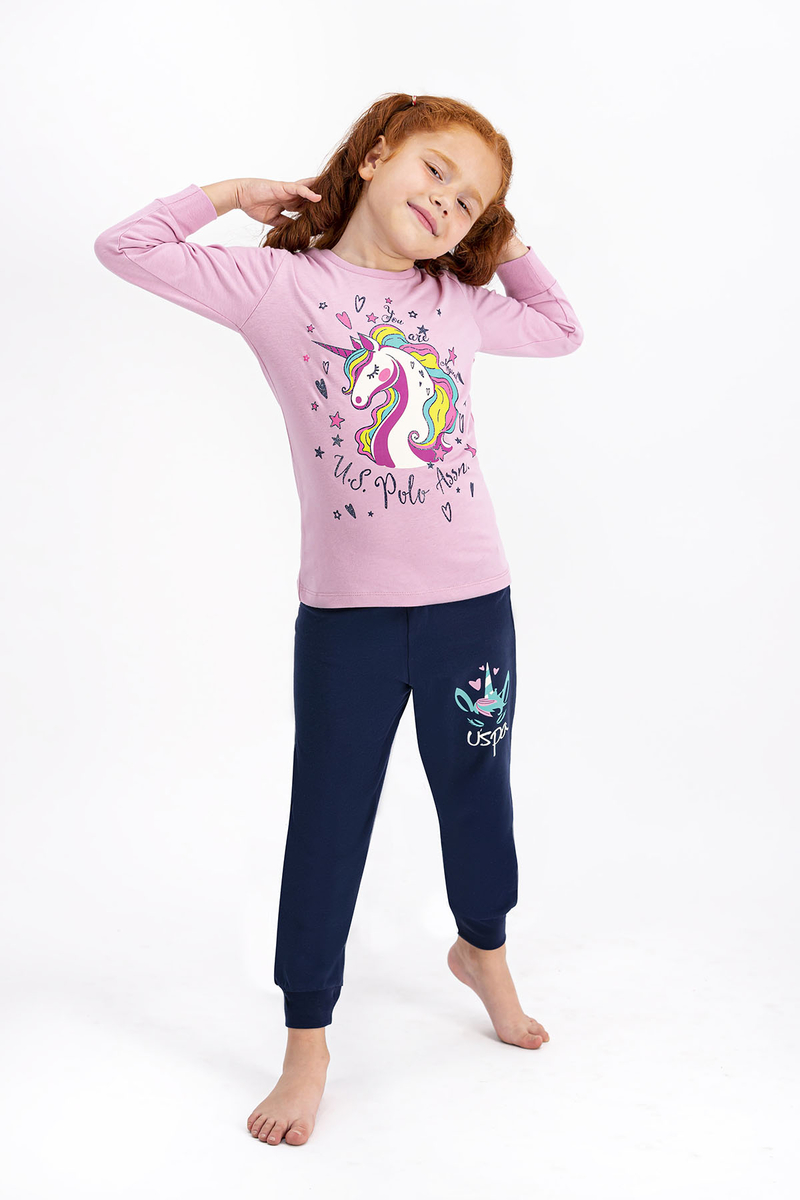 U.S. Polo Assn Lisanslı Açık Gül Kurusu Kız Çocuk Pijama Takımı