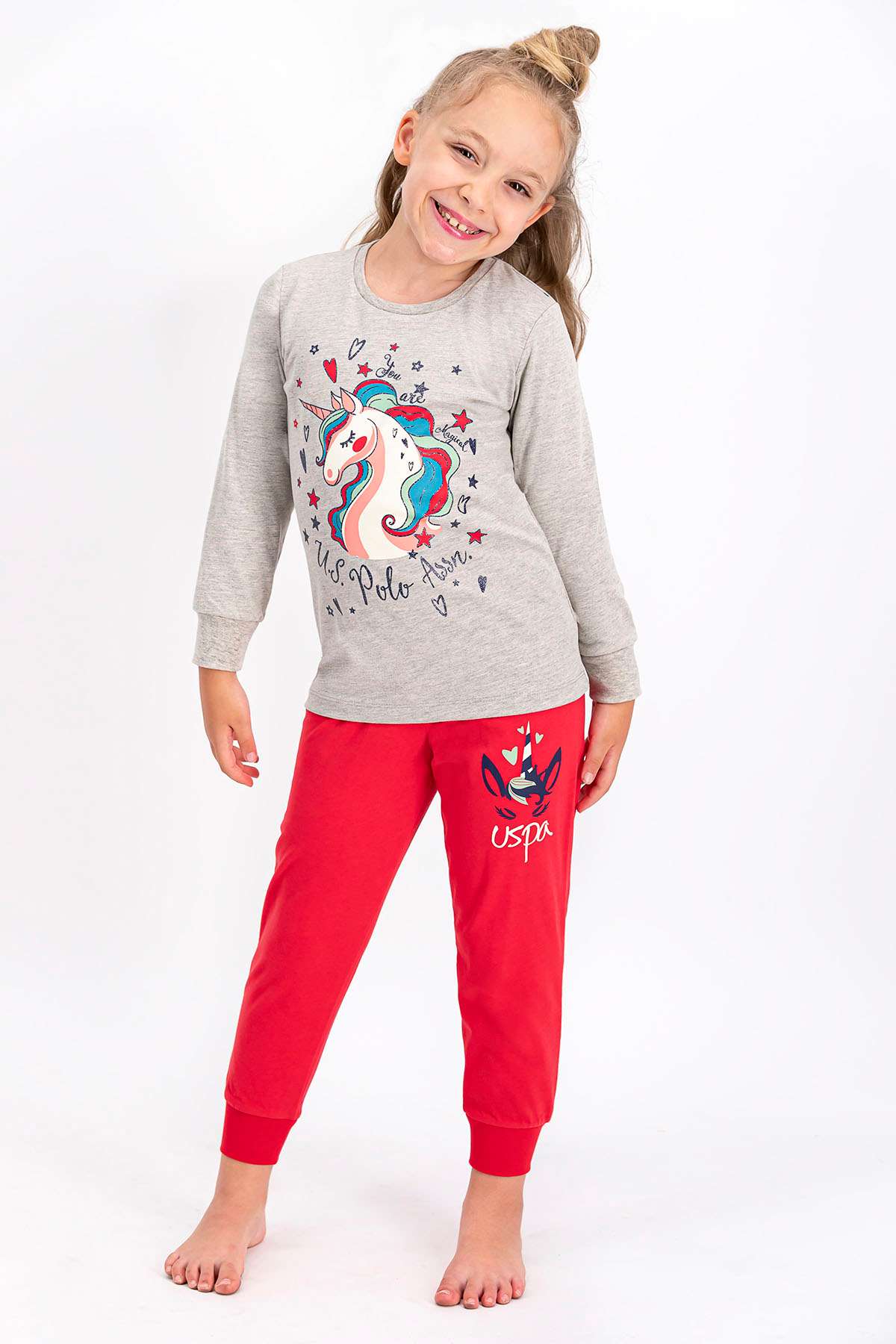 U.S. Polo Assn - U.S. Polo Assn Lisanslı Bejmelanj Kız Çocuk Pijama Takımı