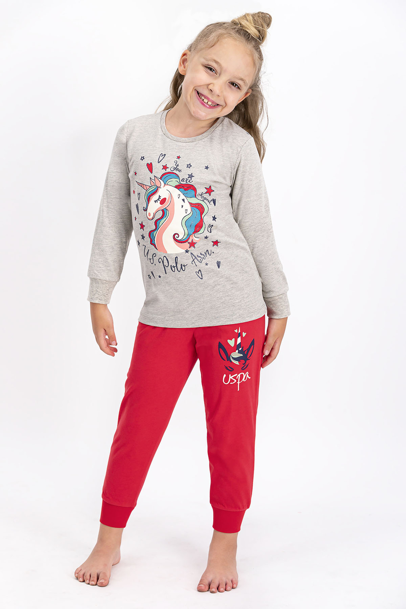 U.S. Polo Assn Lisanslı Bejmelanj Kız Çocuk Pijama Takımı