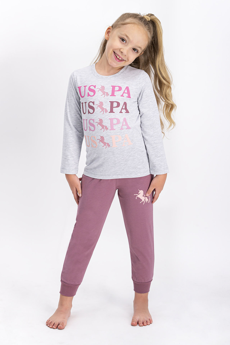 U.S. Polo Assn - U.S. Polo Assn Lisanslı Karmelanj Kız Çocuk Pijama Takımı