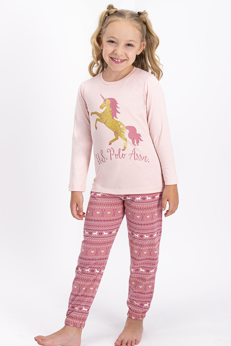 U.S. Polo Assn Lisanslı Somon Kız Çocuk Pijama Takımı