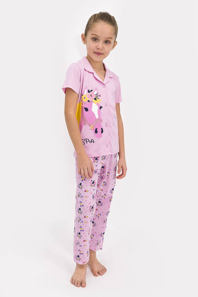 U.S. Polo Assn - U.S Polo Lisanslı Toz Pembe Kız Çocuk Gömlek Pijama