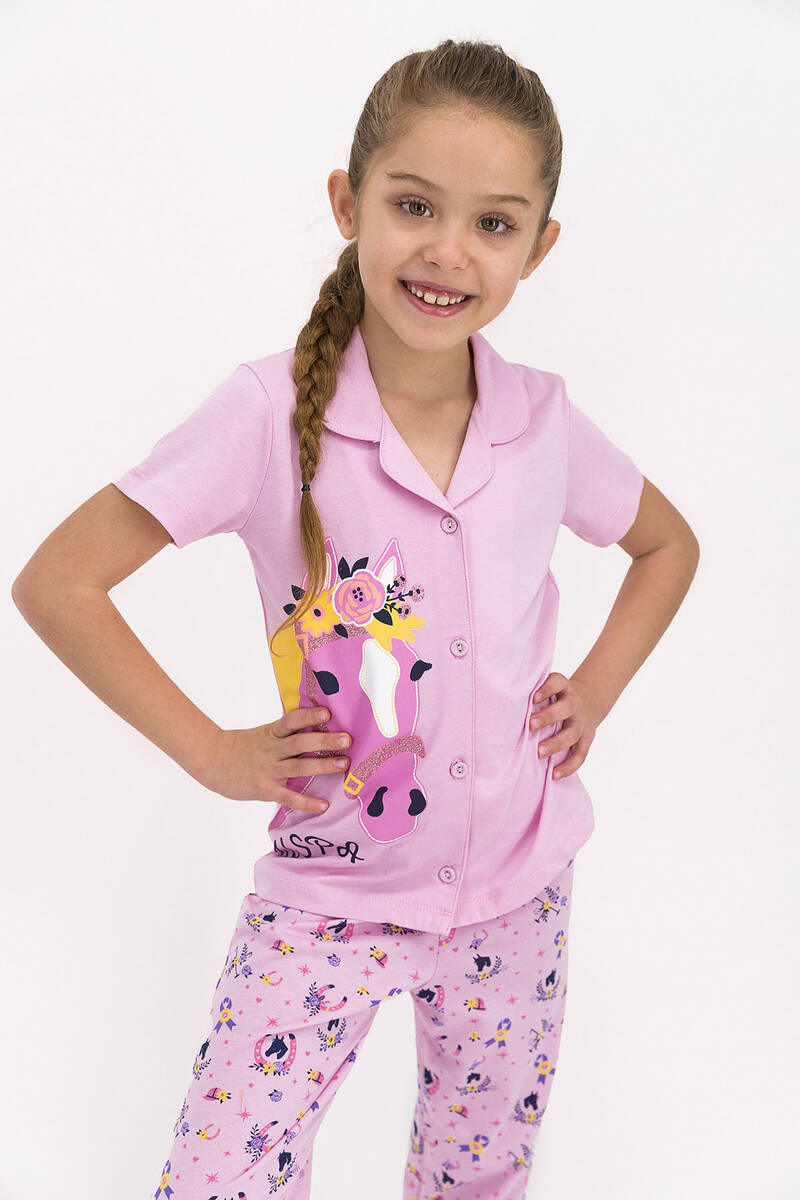 U.S. Polo Assn - U.S Polo Lisanslı Toz Pembe Kız Çocuk Gömlek Pijama (1)
